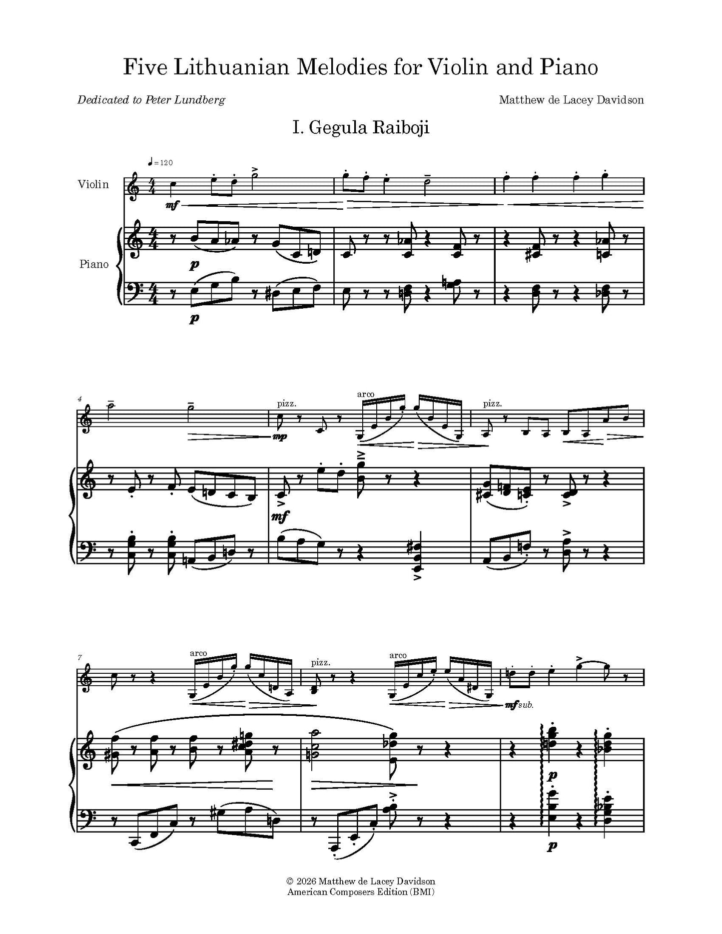 Five Lithuanian Melodies for Violin and Piano