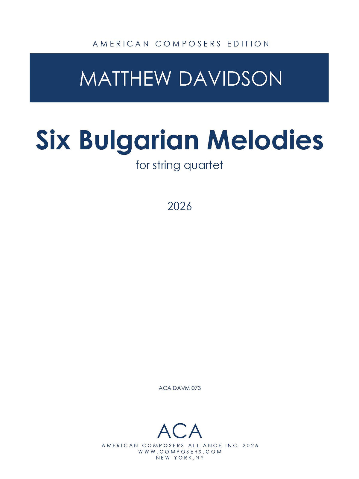 Six Bulgarian Melodies for String Quartet