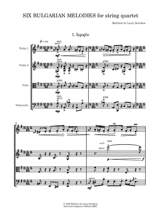 Six Bulgarian Melodies for String Quartet