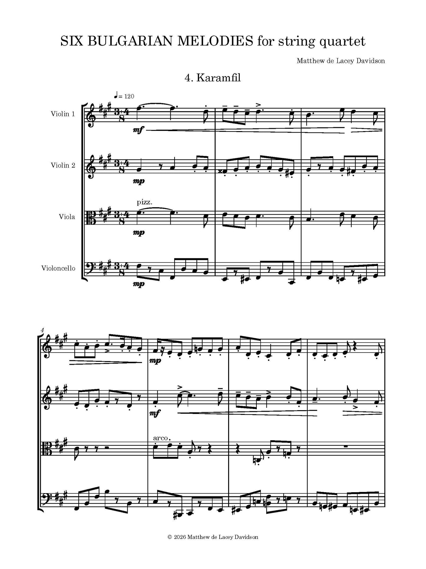 Six Bulgarian Melodies for String Quartet