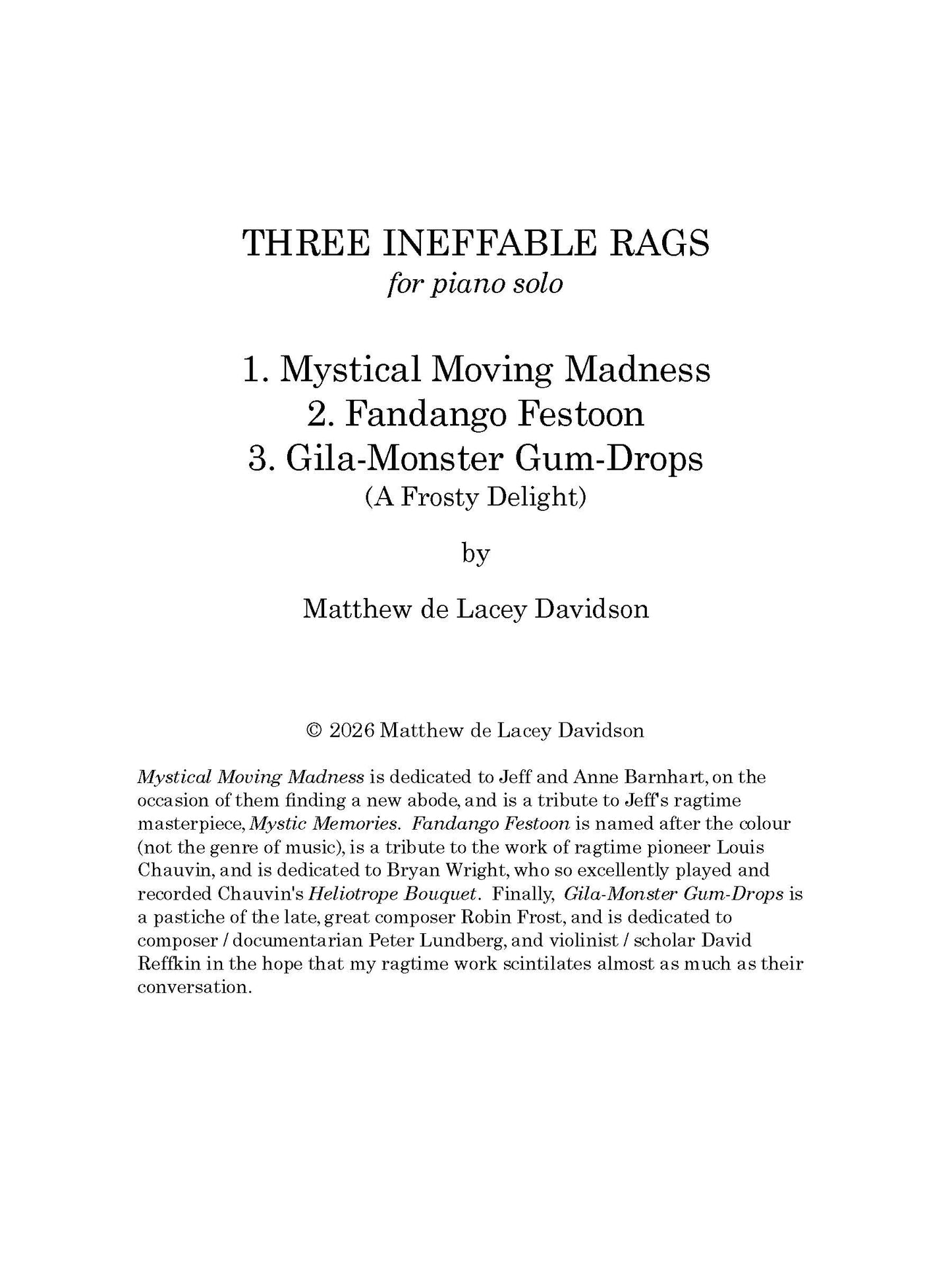 Three Ineffable Rags