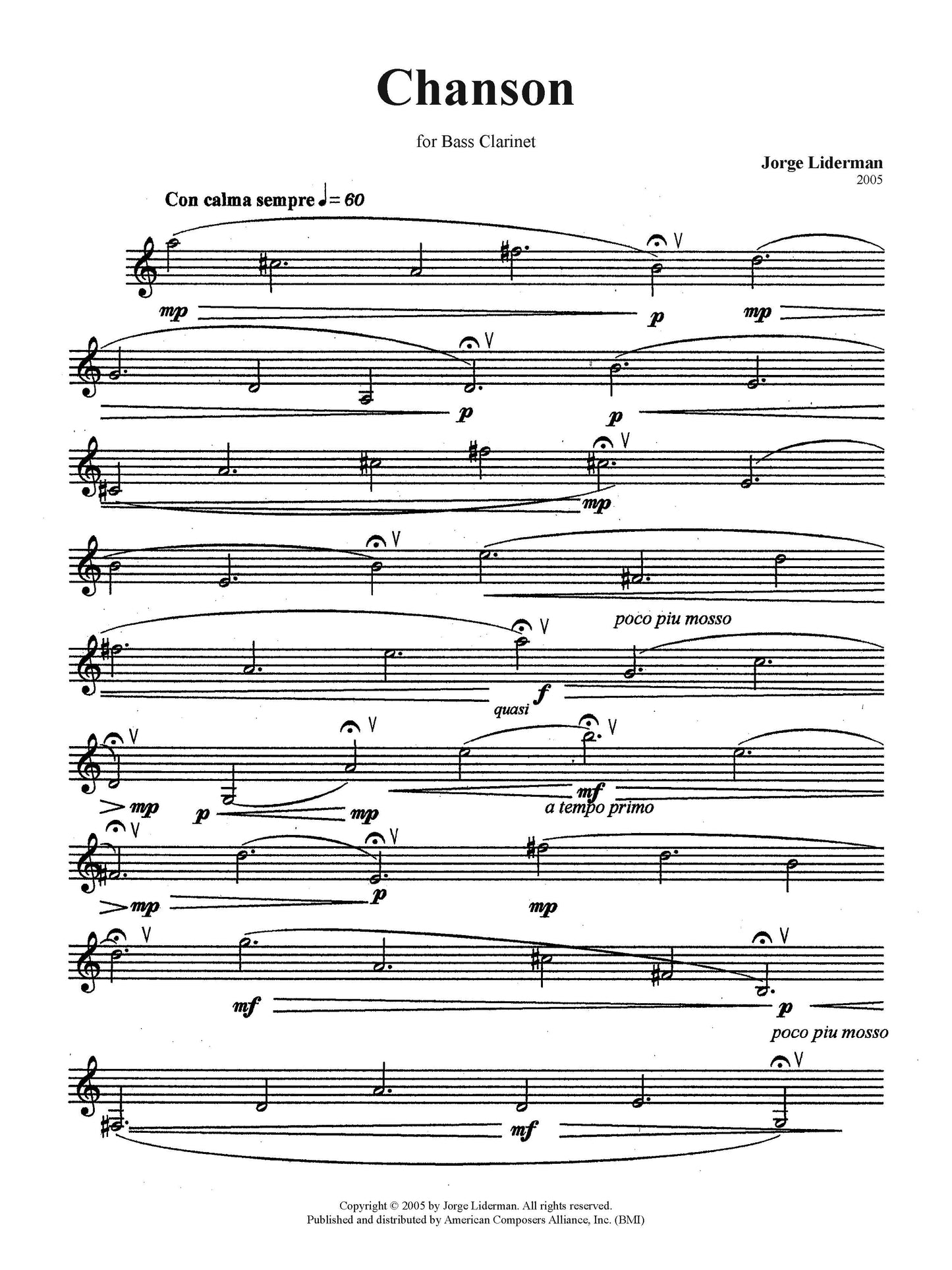 Chanson for Bass Clarinet