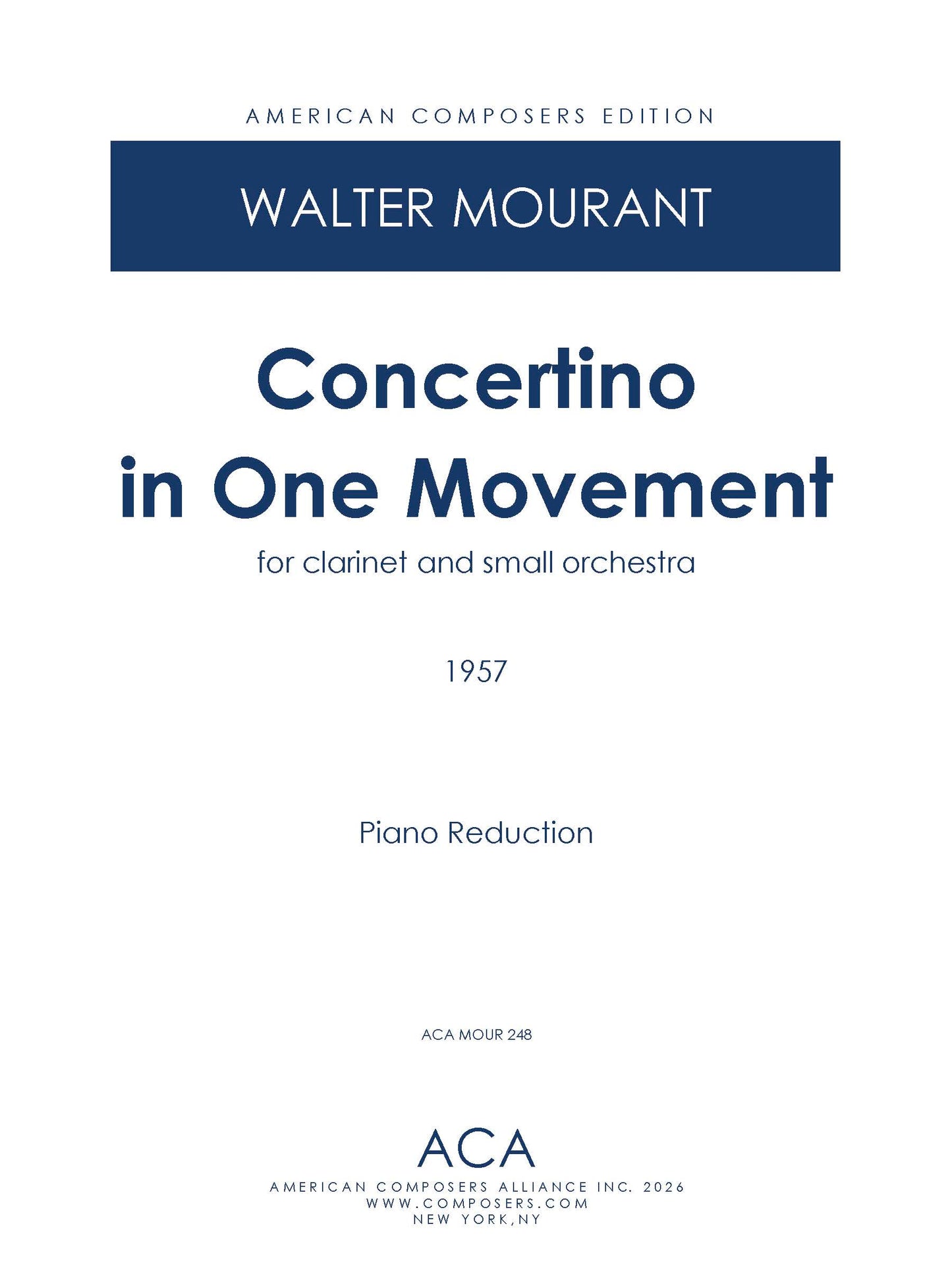 Concertino in One Movement for Clarinet & Small Orchestra - Piano Reduction