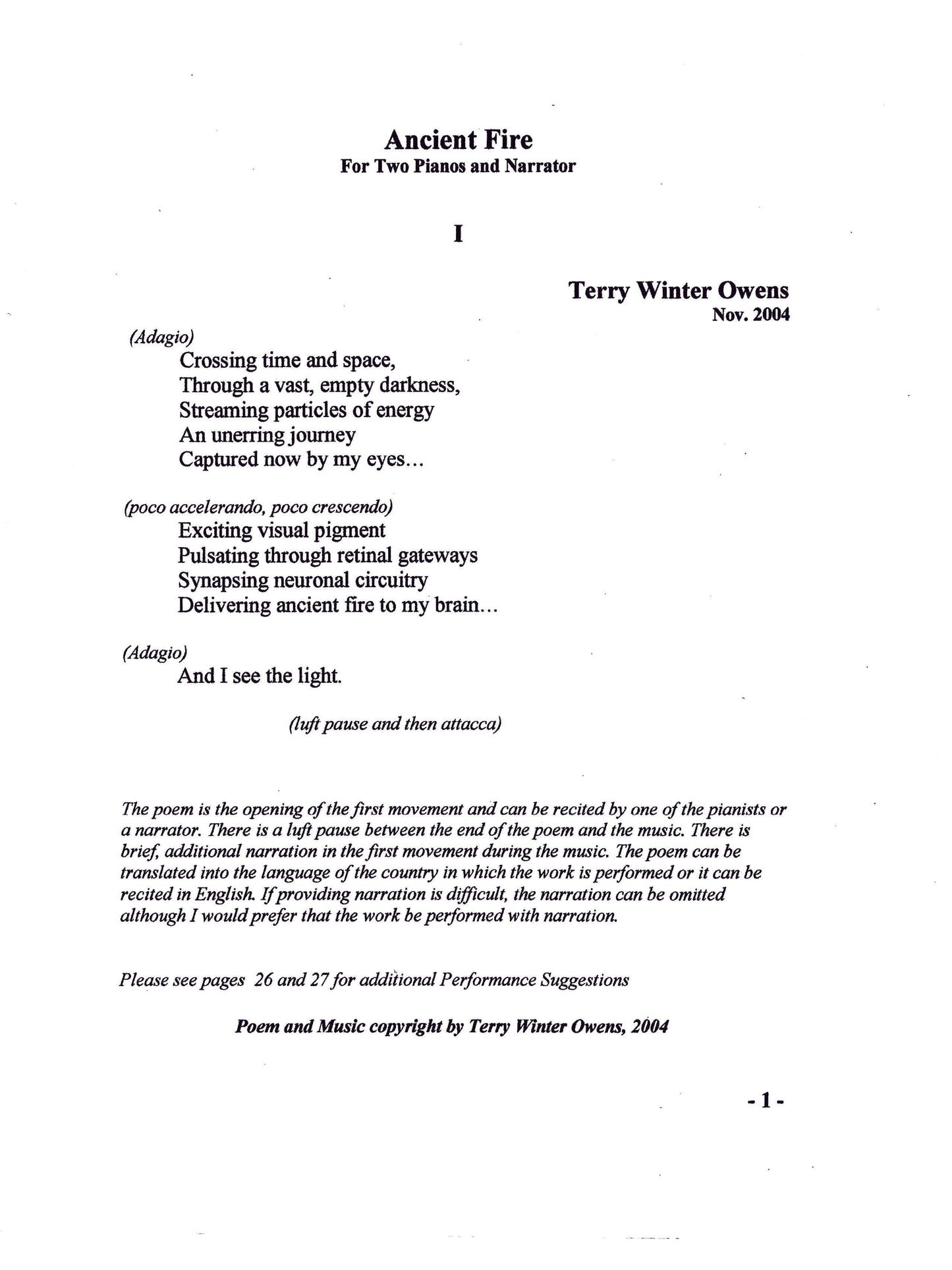 Ancient Fire for Two Pianos