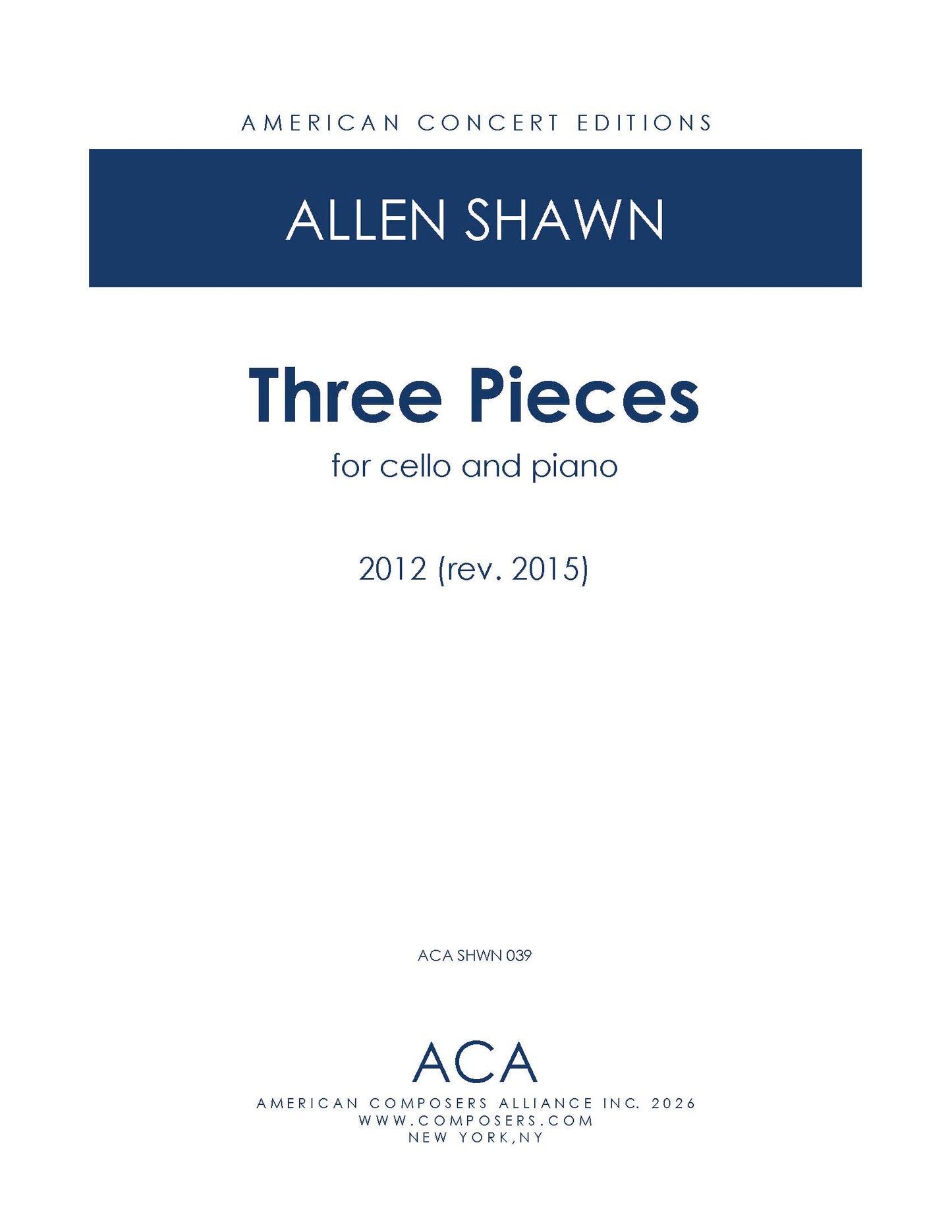 Three Pieces for Cello and Piano