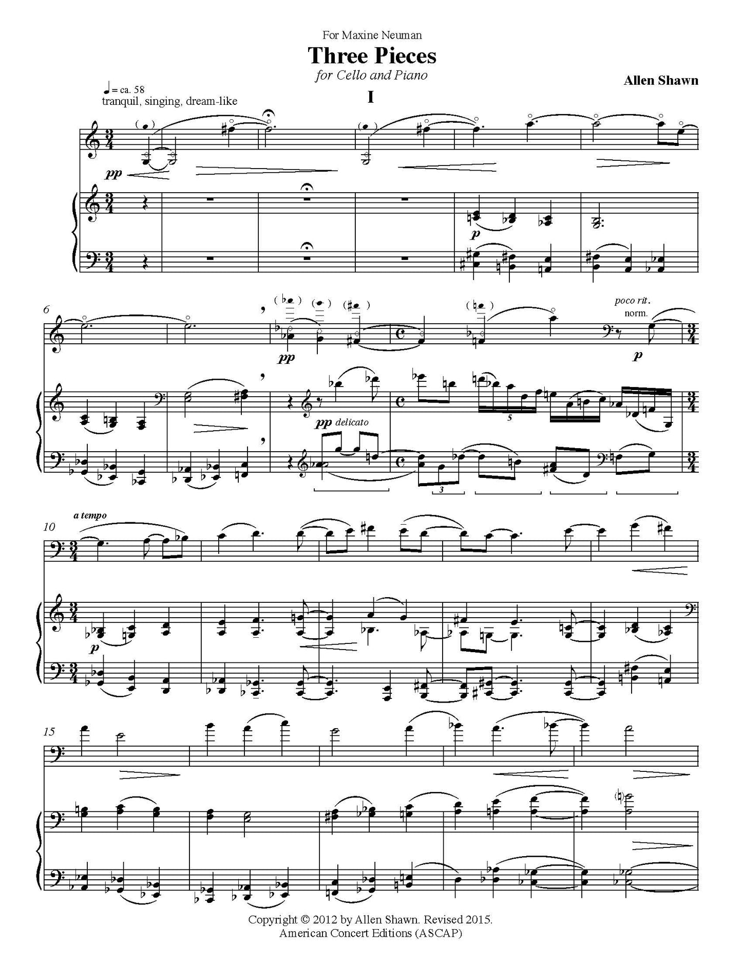 Three Pieces for Cello and Piano