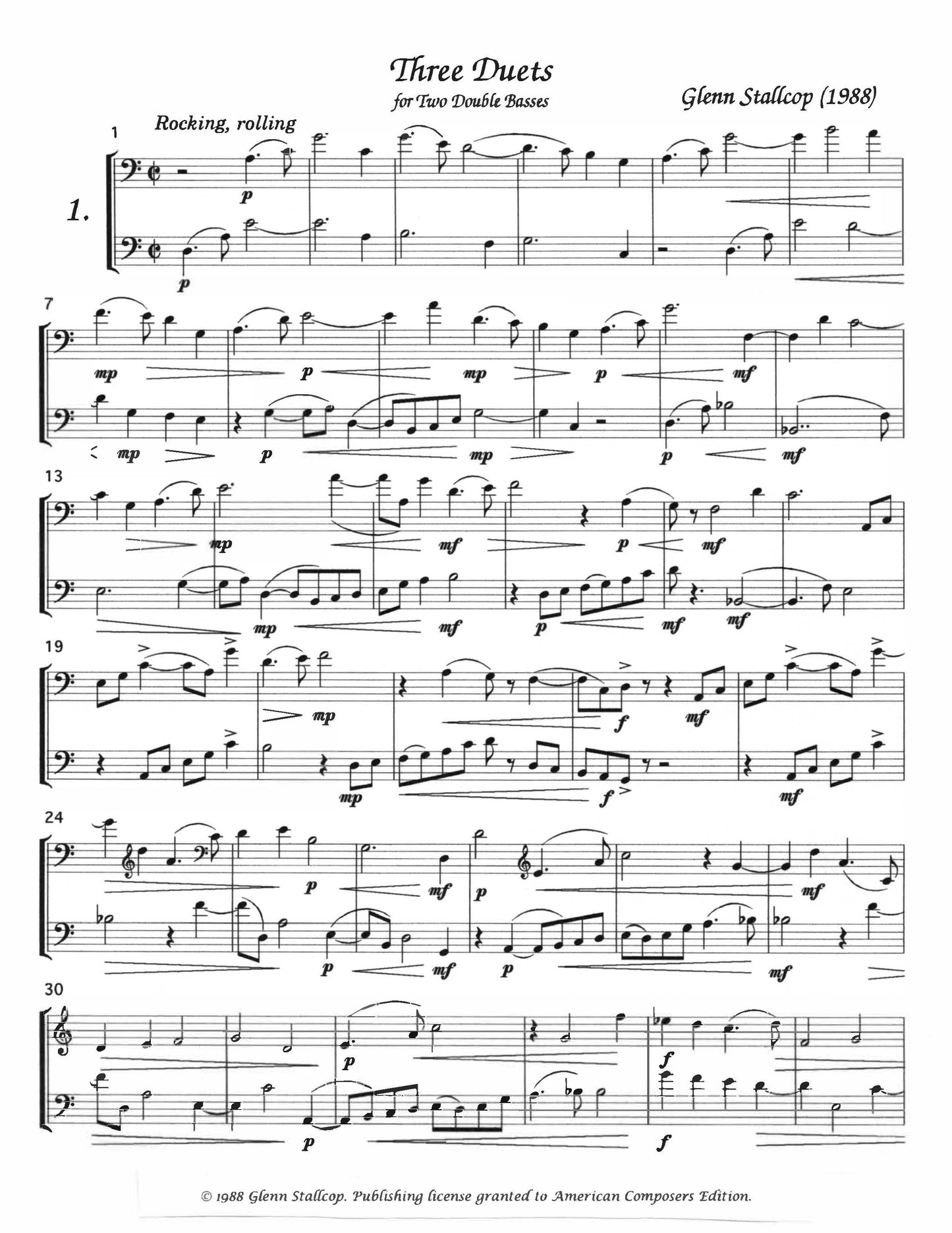 THREE DUETS FOR TWO DOUBLE BASSES