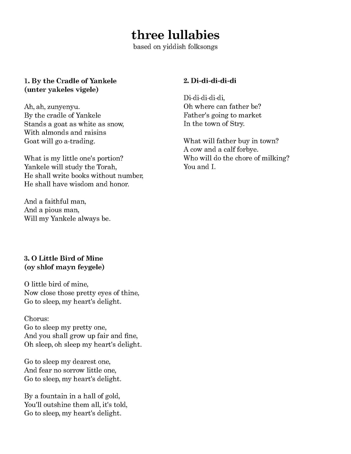 three lullabies - Original English Version