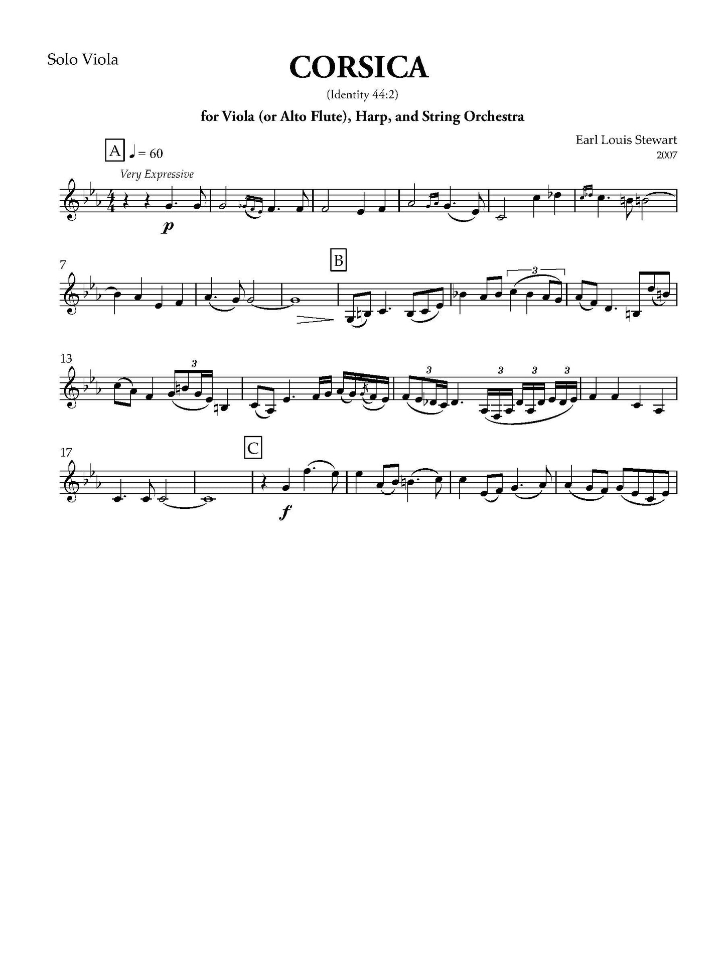Corsica for Viola (or Alto Flute), Harp, and String Orchestra
