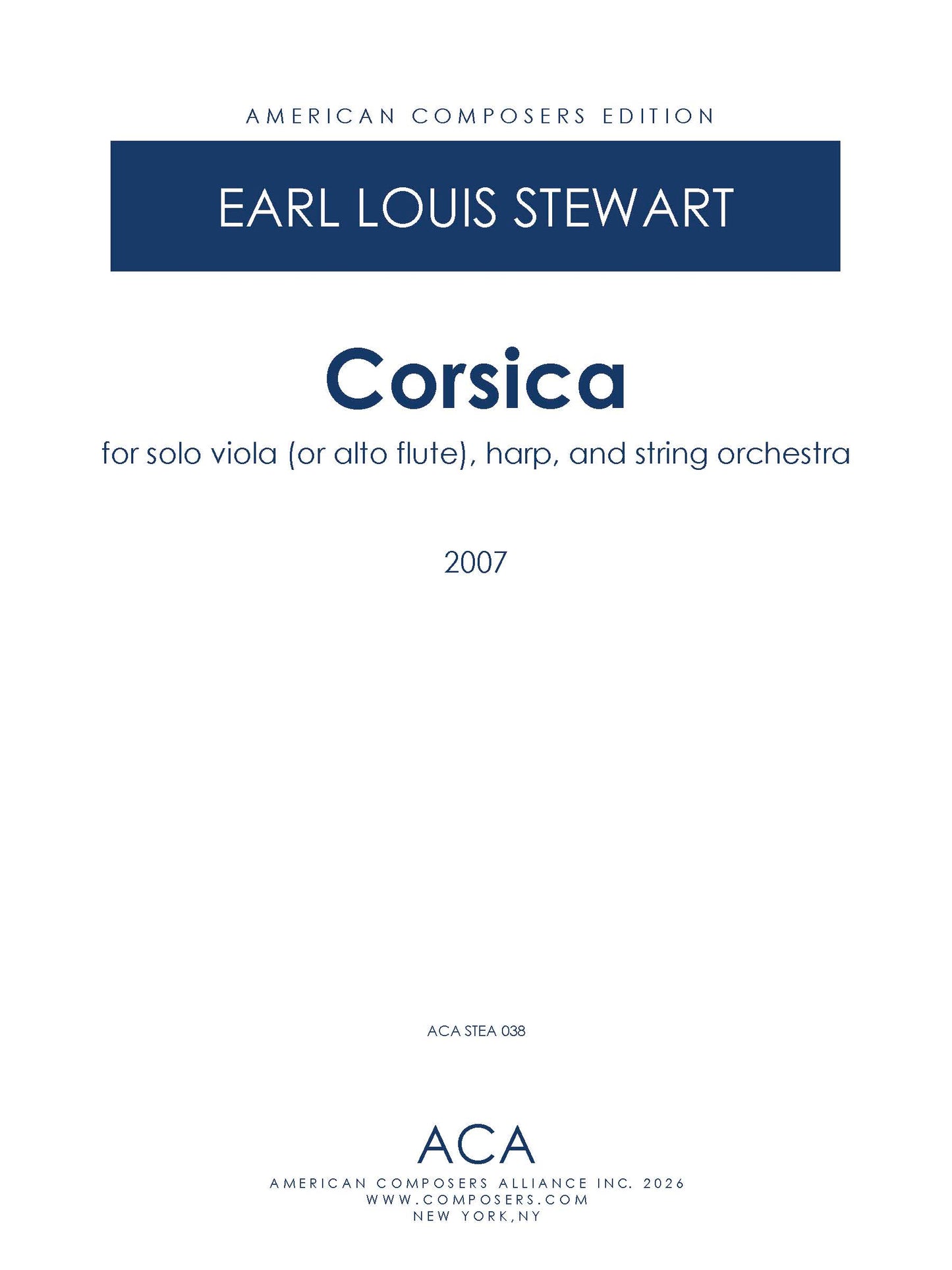 Corsica for Viola (or Alto Flute), Harp, and String Orchestra