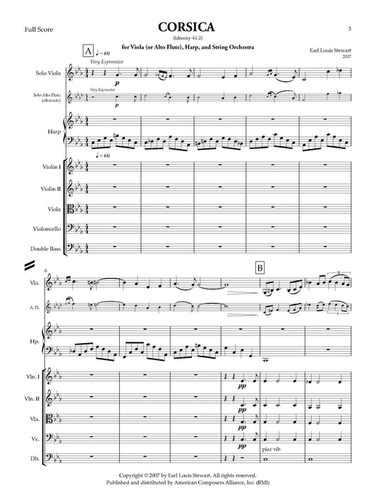 Corsica for Viola (or Alto Flute), Harp, and String Orchestra