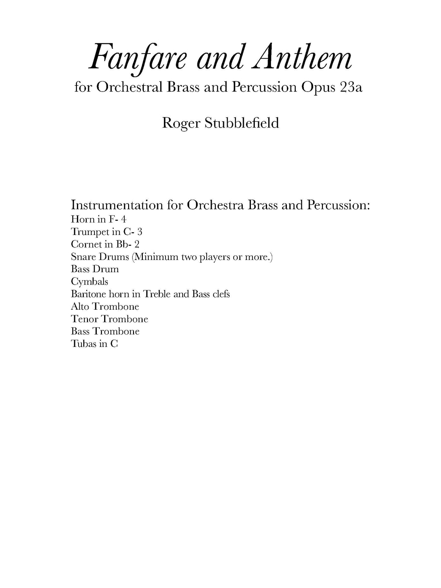 Fanfare and Anthem, Op 23a - For Orchestral Brass and Percussion