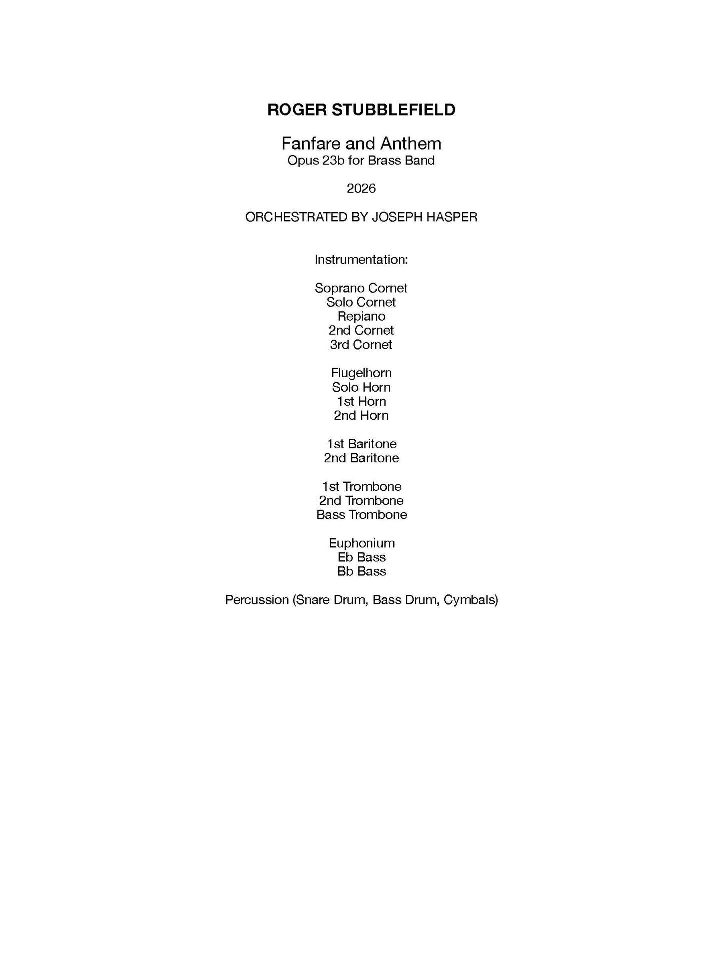 Fanfare and Anthem, Op 23b - For Brass Band and Percussion