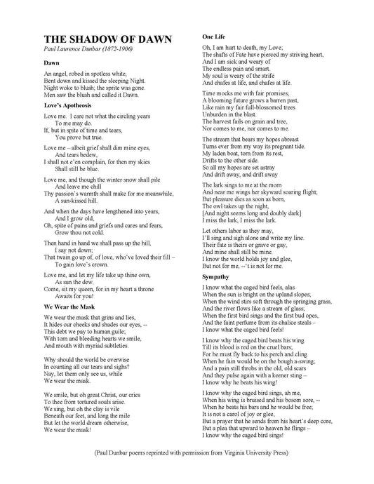 SHADOW OF DAWN - FIVE POEMS OF PAUL LAURENCE DUNBAR