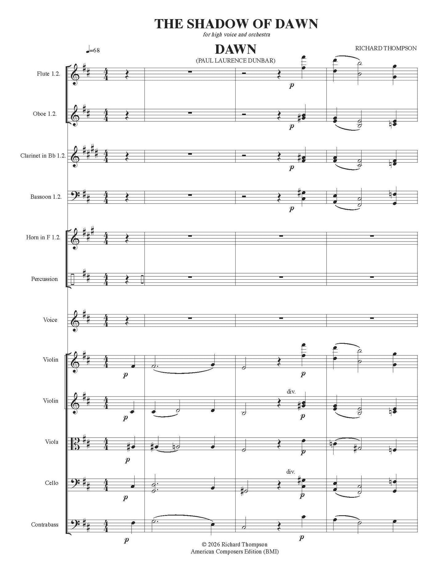 Shadow of Dawn - For High Voice and Orchestra