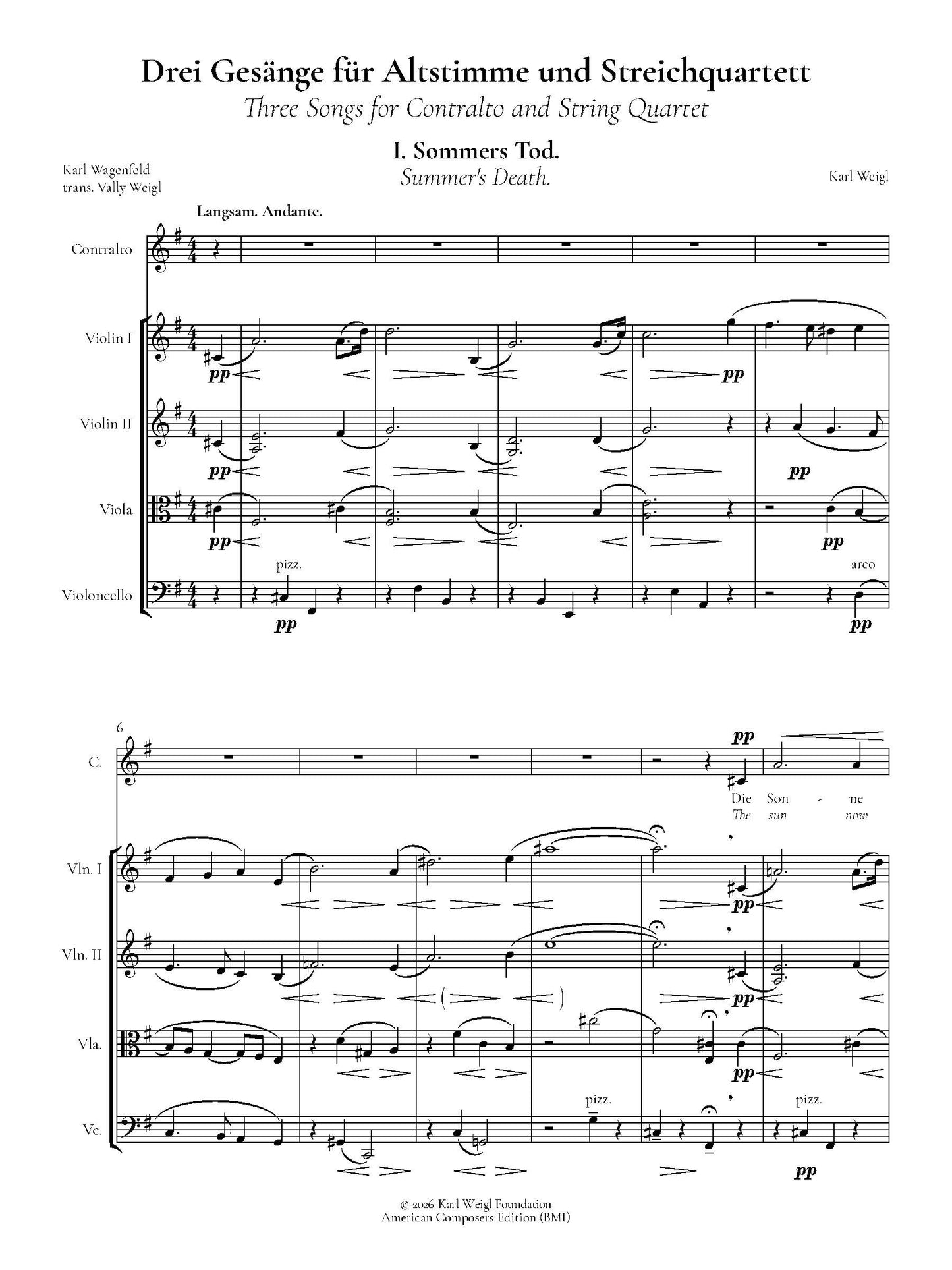 Three Songs for Contralto and String Quartet