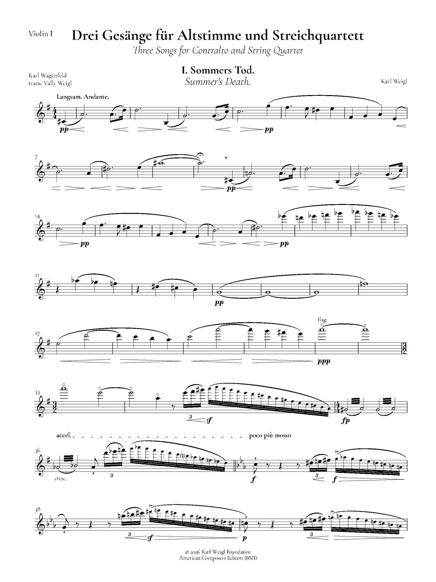 Three Songs for Contralto and String Quartet