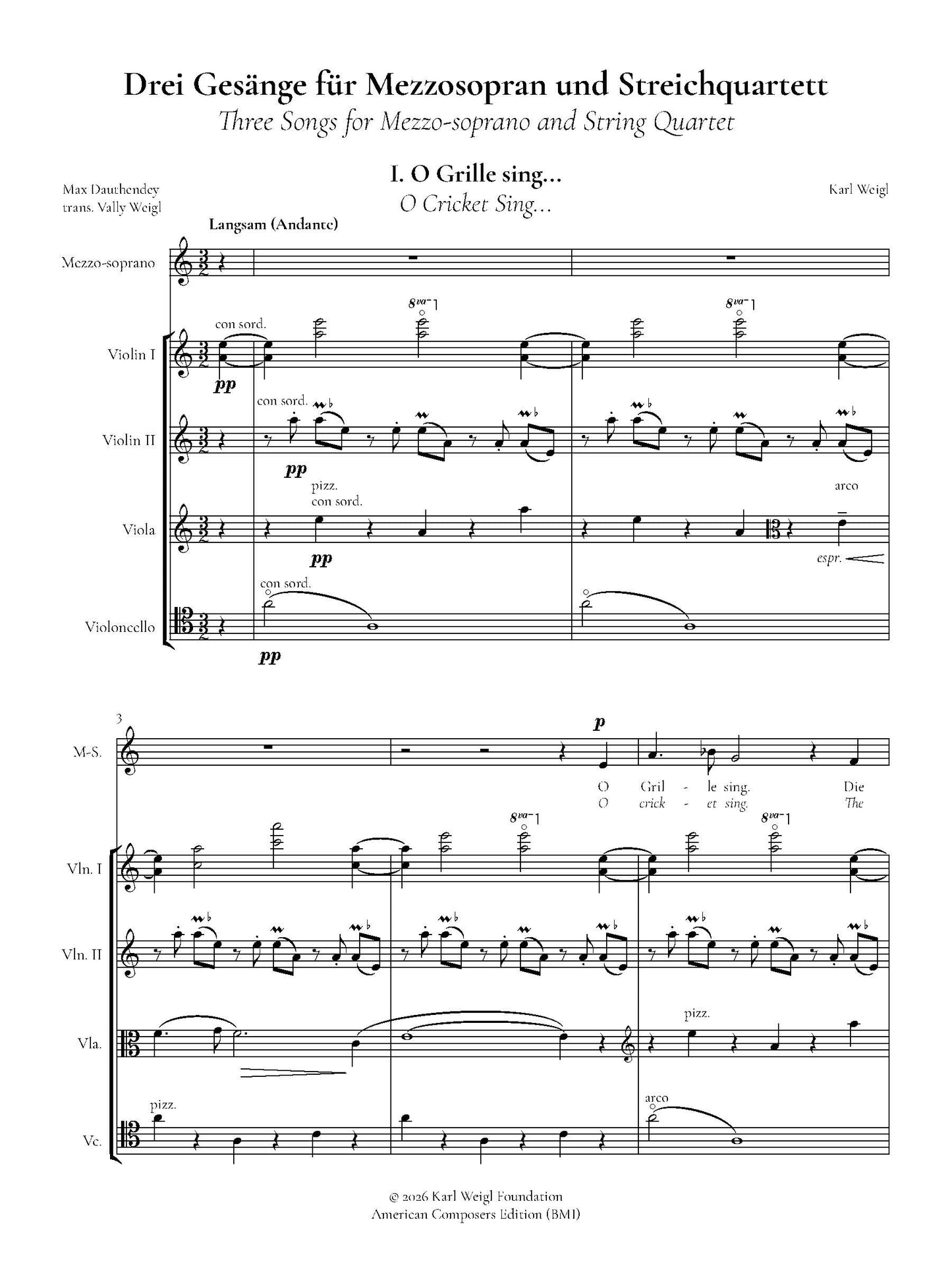 THREE SONGS FOR MEZZO SOPRANO and STRING QUARTET