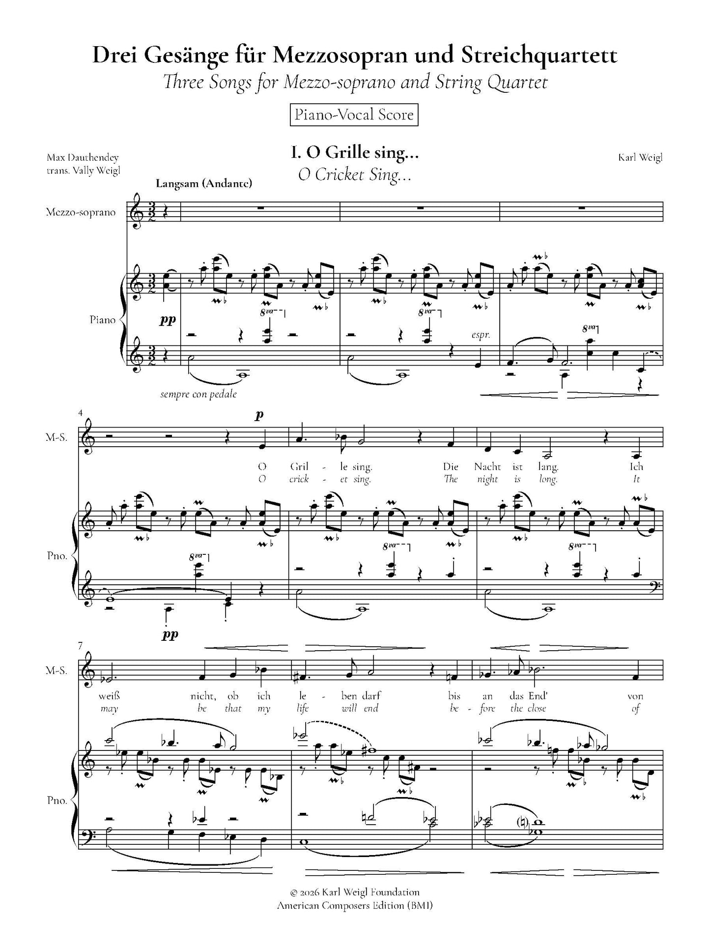 THREE SONGS FOR MEZZO SOPRANO and STRING QUARTET