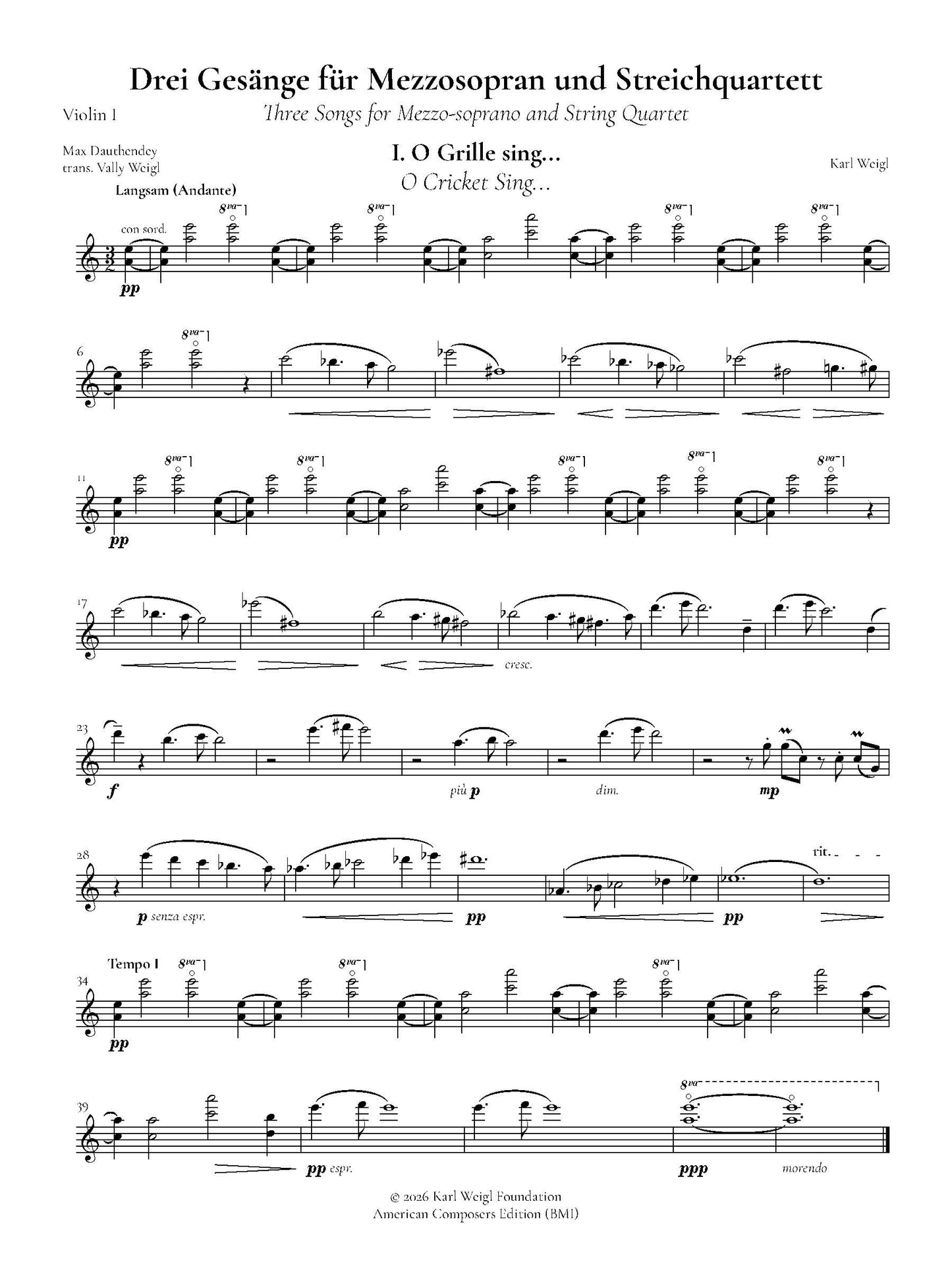 THREE SONGS FOR MEZZO SOPRANO and STRING QUARTET