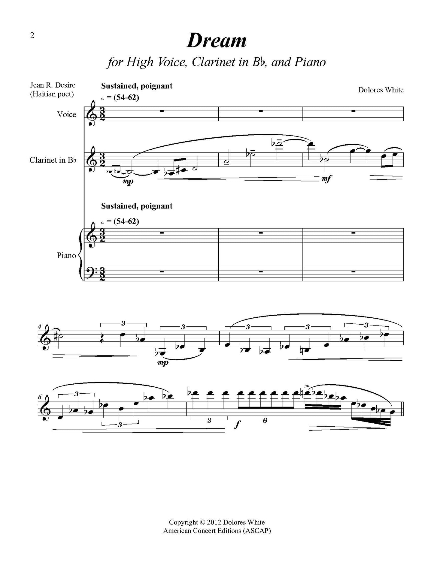 Dream for High Voice, Clarinet, and Piano