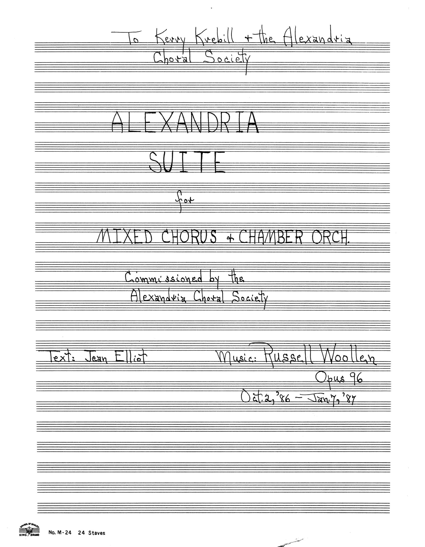 ALEXANDRIA SUITE - SATB with chamber orchestra