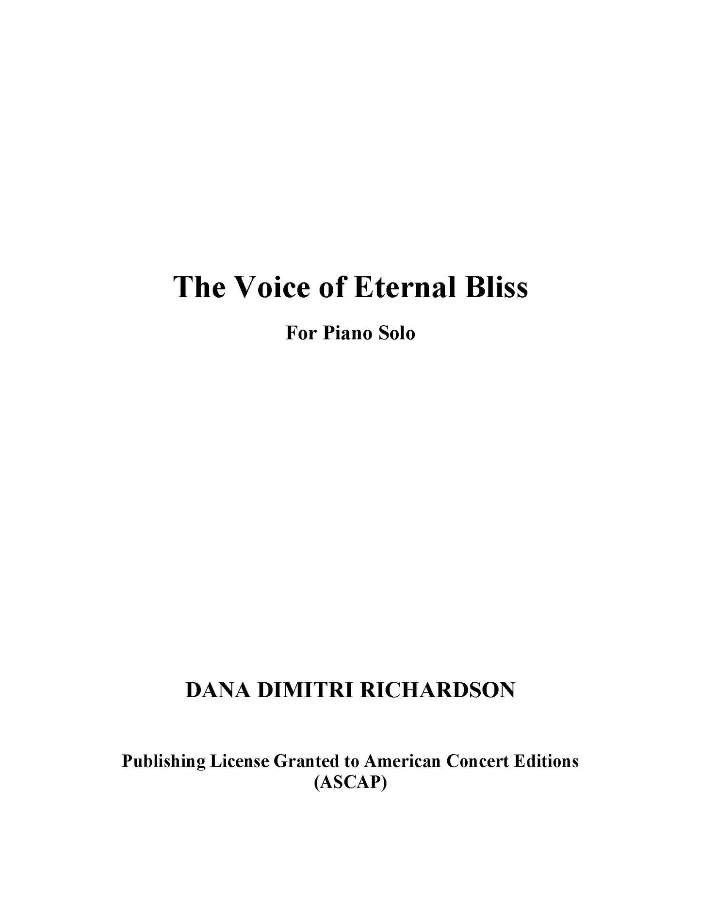 Voice of Eternal Bliss for Piano Solo