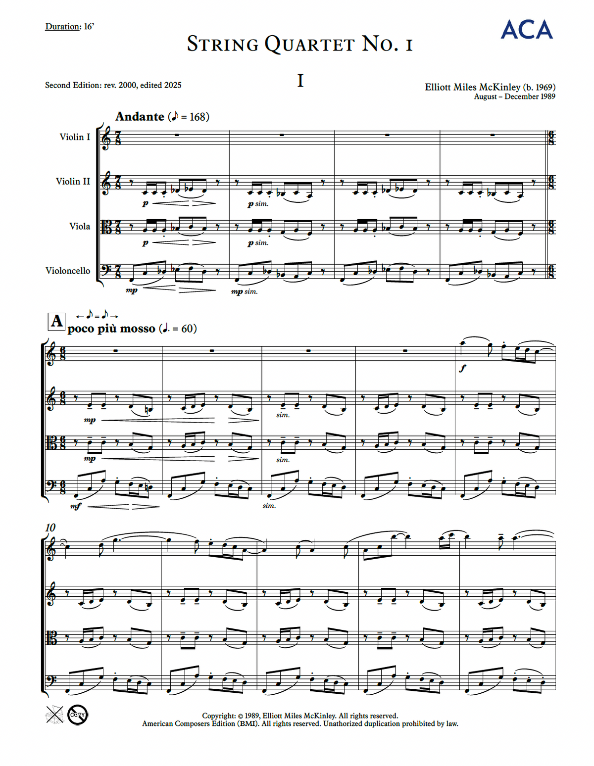 String Quartet Position String Quartet No. 1 – American Composers Alliance
