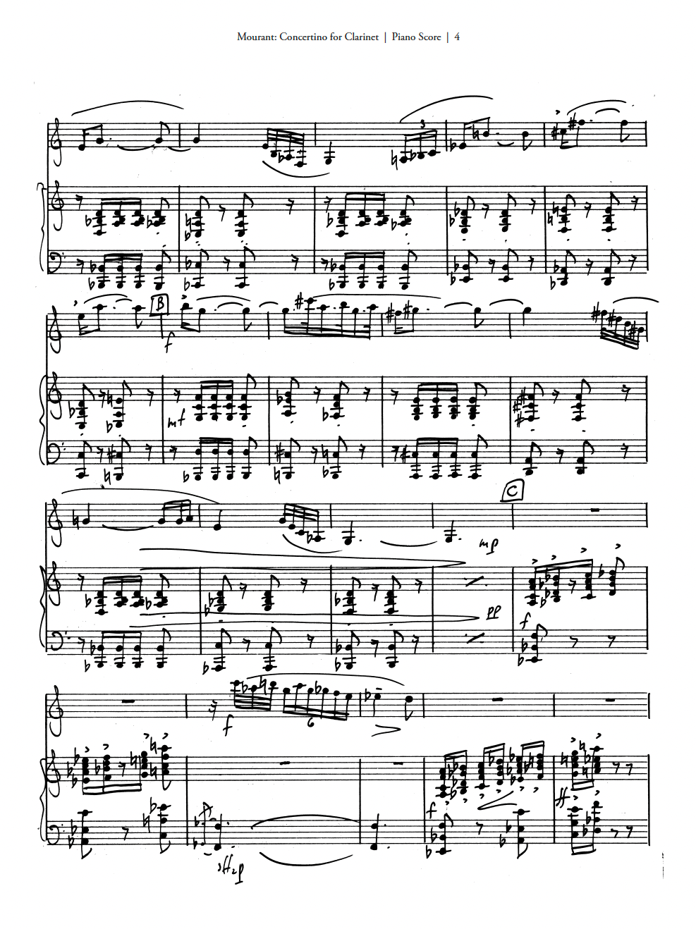 Concertino in One Movement for Clarinet & Small Orchestra - Piano Reduction