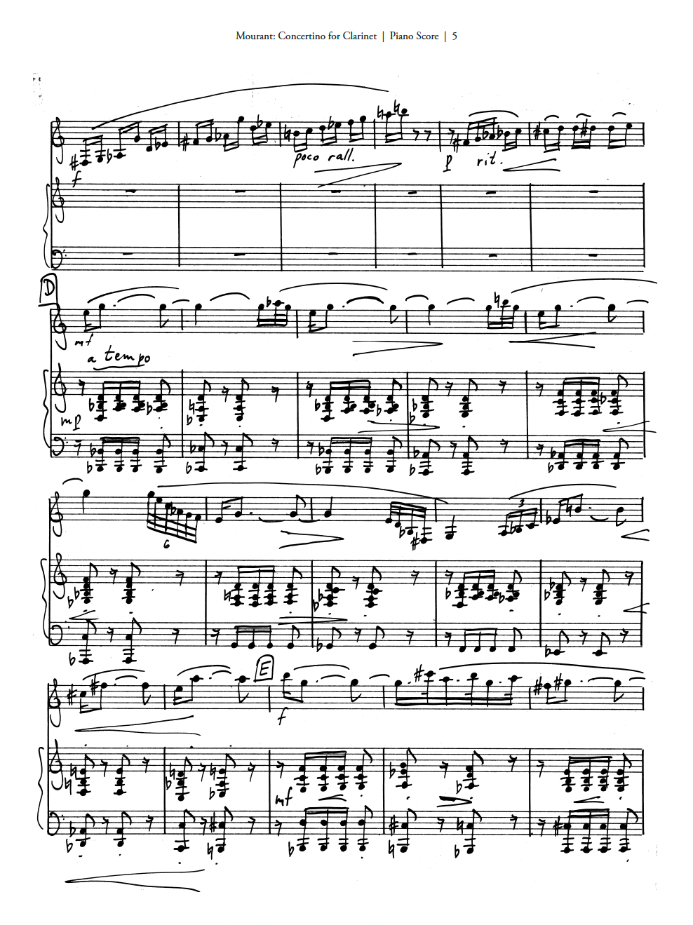 Concertino in One Movement for Clarinet & Small Orchestra - Piano Reduction