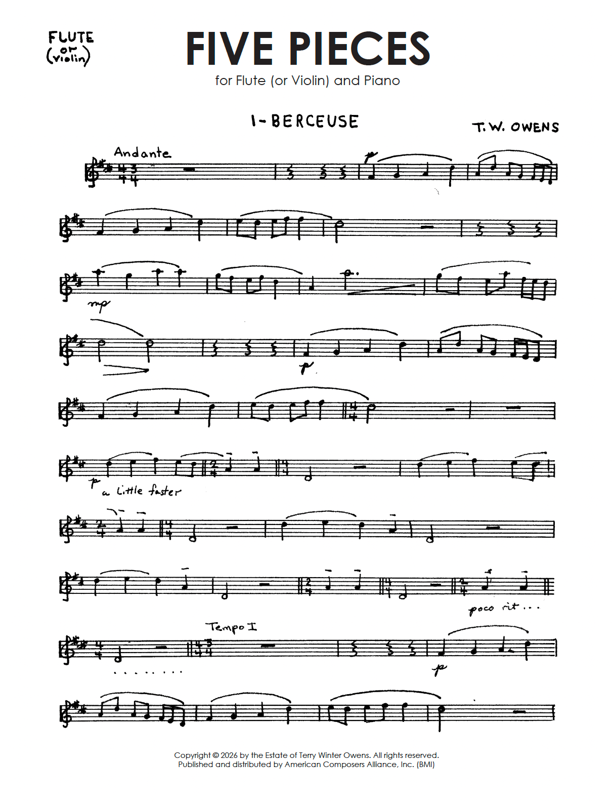 Five Pieces for Flute (or Violin) and Piano