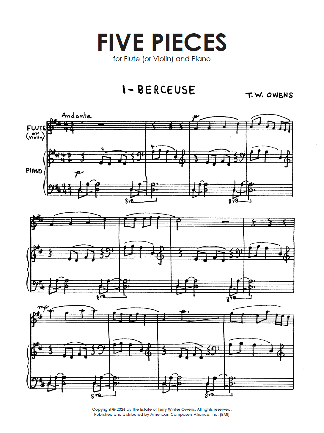 Five Pieces for Flute (or Violin) and Piano