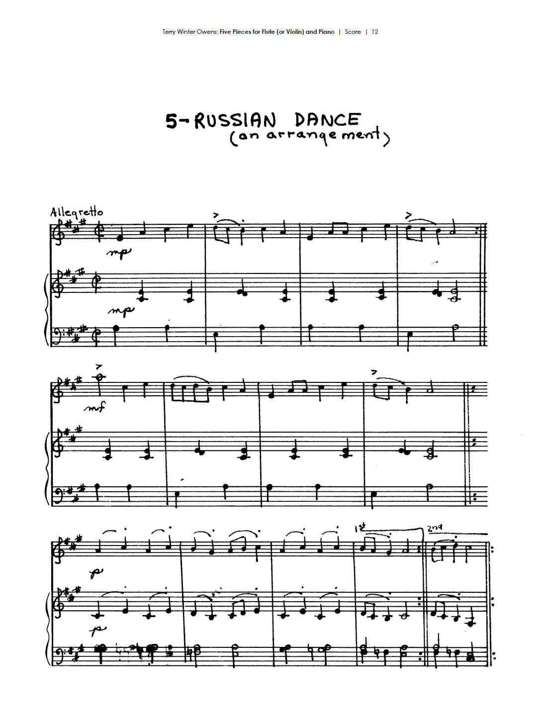 Five Pieces for Flute (or Violin) and Piano