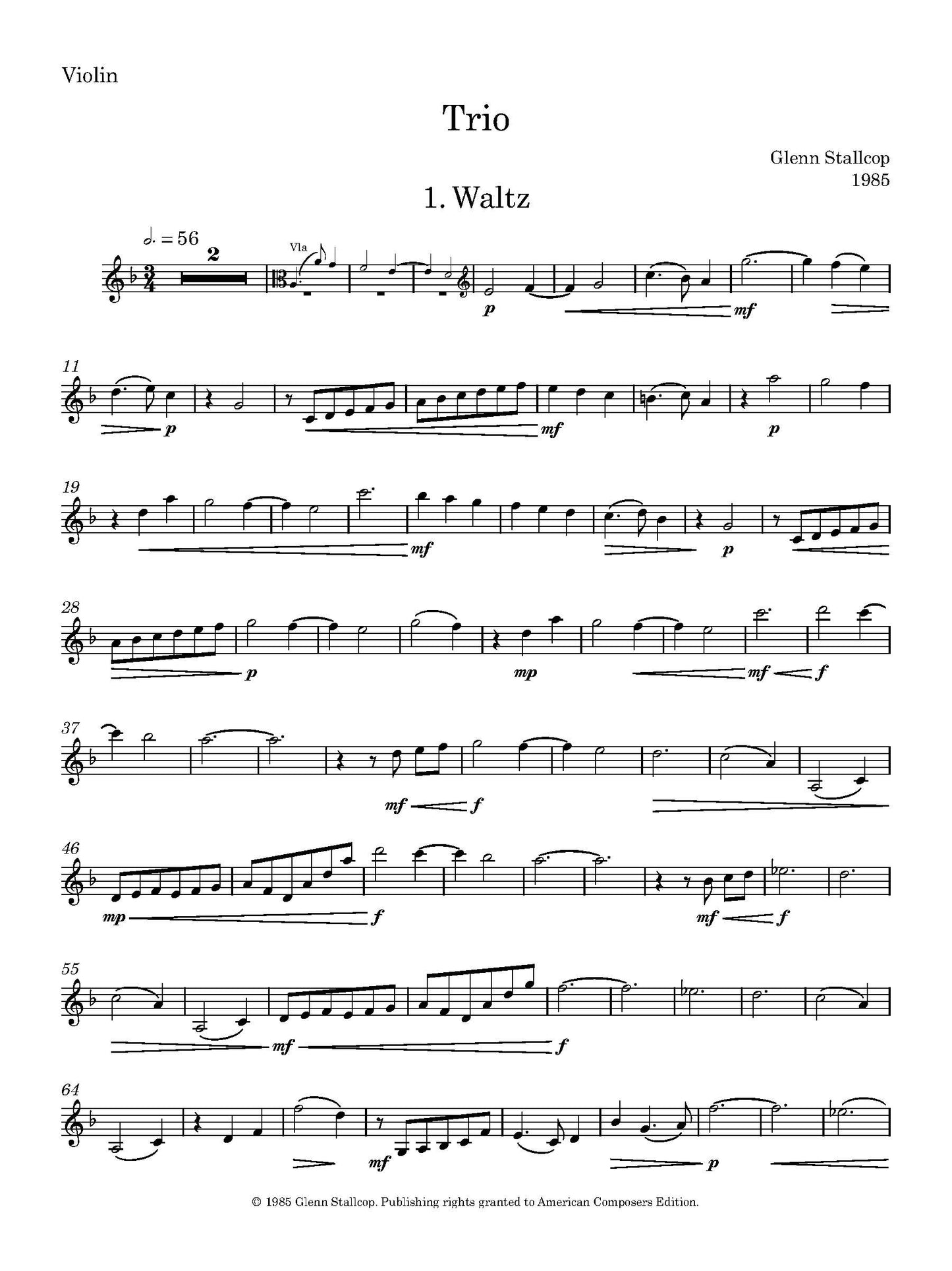 TRIO (1985) FOR VIOLIN, VIOLA, & DOUBLE BASS