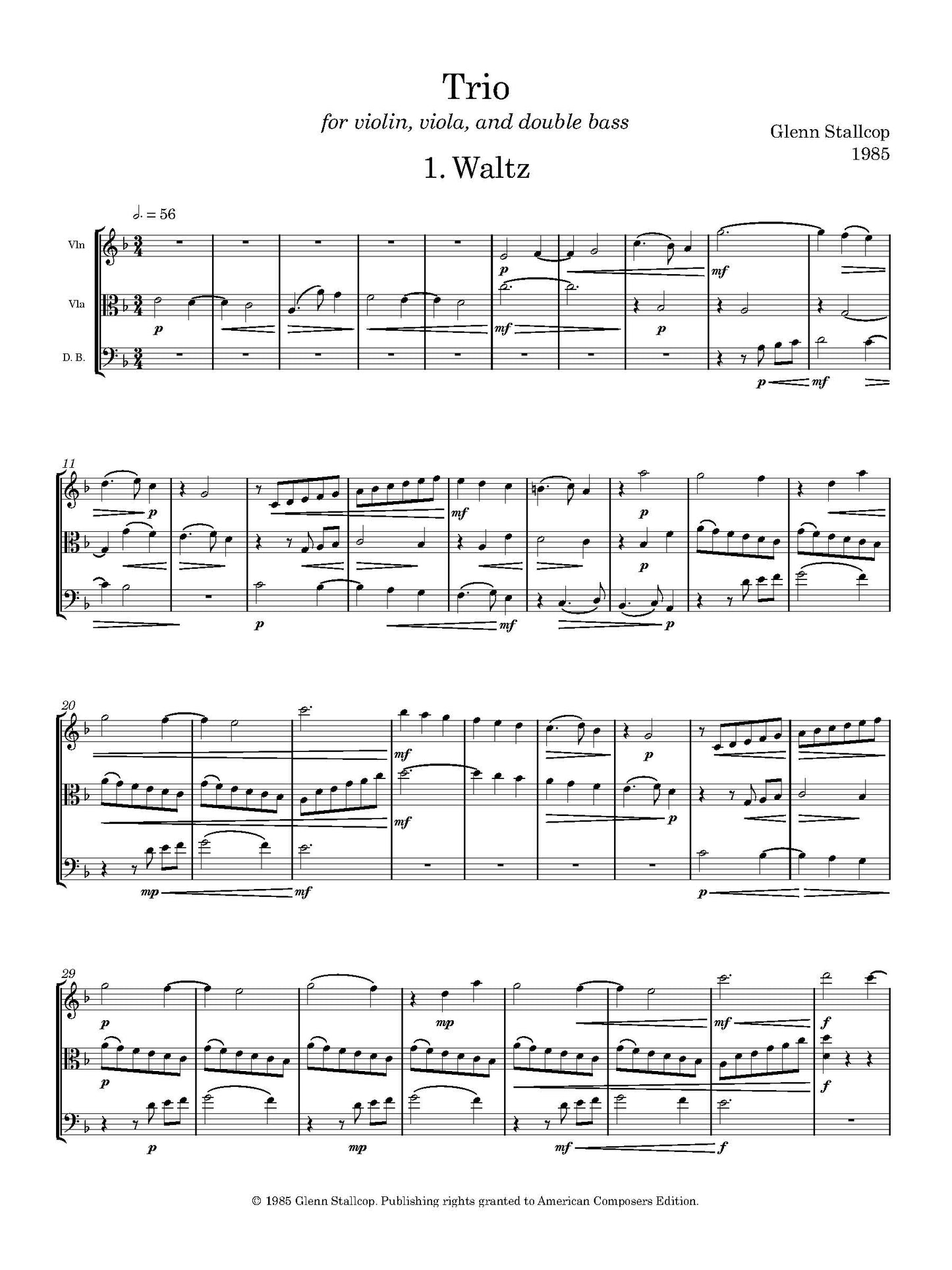 TRIO (1985) FOR VIOLIN, VIOLA, & DOUBLE BASS